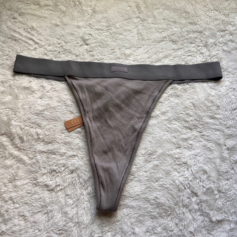 Skims Women's Cotton Rib Thong Charcoal Grey Ribbed Underwear Size 3X NEW